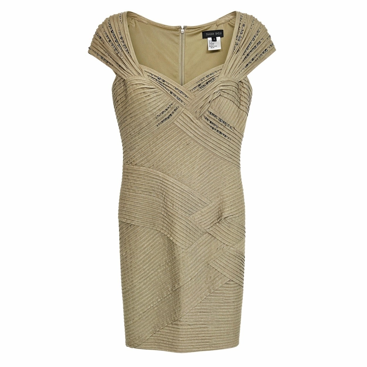 Tadashi Shoji Pintuck Sequin Cap Sleeve Sheath Dress Natrl Vg90520m Nwt Size S
